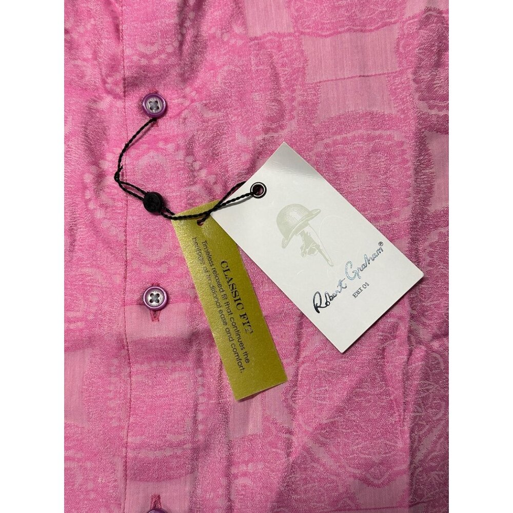 Robert Graham Mens Ulrich Foulard Jaquard Woven Short Sleeve Shirt Small Pink - Picture 2 of 4